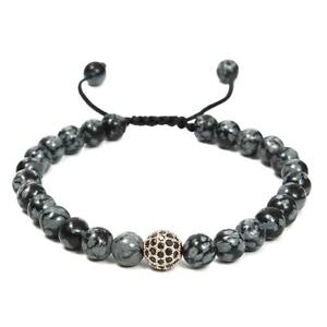 �y���������z�u���X���b�g�@�A�N�Z�T��?�@×�����Y�u���X���b�g�}�b�g�X�g�[�����[�Y�S�[���h���b�L�{�[���r�[�Y4x25cm mens bracelet matte snowflakes stone rose gold plated ball beaded br q4