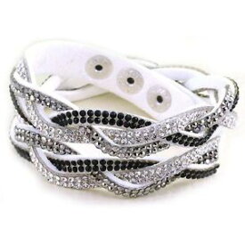 【送料無料】ブレスレット　アクセサリ—　ラップブレスレットラインストーンホワイトレザーツイストtwisted wrap slake bracelet 2 laps rhinestone shiny crystals white leather