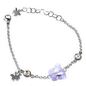 【送料無料】ブレスレット　アクセサリ—　ステンレススチールブレスレットホワイトstainless steel bracelet crystal butterfly purple trinket white