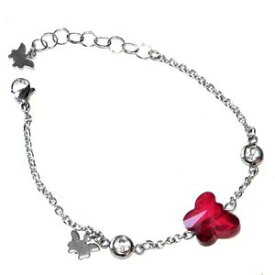 【送料無料】ブレスレット　アクセサリ—　ステンレススチールブレスレットstainless steel bracelet crystal butterfly red white jewel