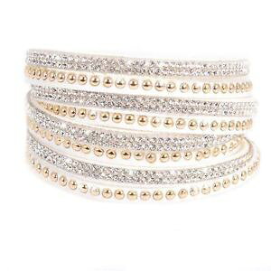 �y���������z�u���X���b�g�@�A�N�Z�T��?�@�u���X���b�g���b�v�s�R�}���`�N���X�^���J�X�P�[�h�^���[�z���C�g���U�[bracelet slake wrap picot shiny multi crystal cascade tower white leather