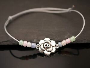 �y���������z�u���X���b�g�@�A�N�Z�T��?�@�u���X���b�g���[�Y�_���W����bracelet en cuir avec rose fleur et breloque et perles verre dargent