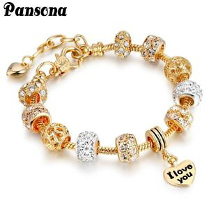�y���������z�u���X���b�g�@�A�N�Z�T��?�@�N���X�^���v���[�N�u���X���b�gas fr36460 pansona 925 en cristal dor breloque coeur plaque chaine bracelets l