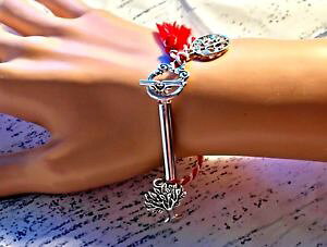 �y���������z�u���X���b�g�@�A�N�Z�T��?�@1617cmwoman bracelet, girl, red, white, tree of life, steel, silver, small wrist 1617cm