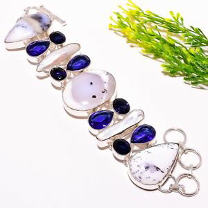 yzuXbg@ANZT?@Ip[sapphitreuXbg78sb778dendrite opal, blue sapphitre gemstone fashion jewelry bracelet 78 sb778