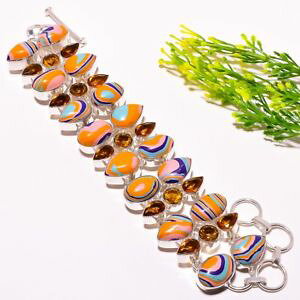 yzuXbg@ANZT?@calsilicauXbg78sb766rainbow calsilica, citrine gemstone silver fashion jewelry bracelet 78 sb766