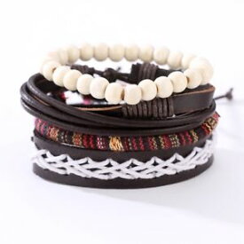 【送料無料】ブレスレット　アクセサリ—　パンクビーズpunk braided leather bracelet white beaded bracelet for men