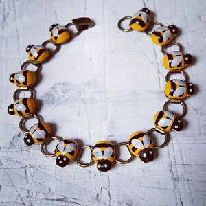 �y���������z�u���X���b�g�@�A�N�Z�T��?�@���j�[�N�u���X���b�g�~�j�`���Aunique bumble bees bracelet handmade honey bee miniature cute nature wildlife