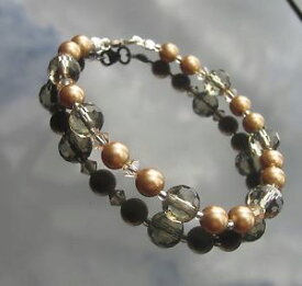 【送料無料】ブレスレット　アクセサリ—　スモーキークォーツブレスレットシルバークラスプスワロフスキーエレメントsmokey quartz bracelet 925 silver clasp made with swarovski elements and toho