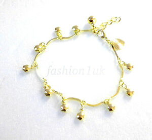 �y���������z�u���X���b�g�@�A�N�Z�T��?�@���f�B�x���r�[�Y�u���X���b�gk�C�G���[�S�[���h���b�Lwomen lady bell amp; bead bracelet maybe anklet 1825cm 14k yellow gold plated uk