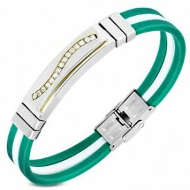 【送料無料】ブレスレット　アクセサリ—　ブレスレットゴムラインラインストーンbracelet rubber green and white with line rhinestone curved