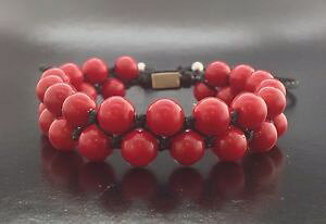 �y���������z�u���X���b�g�@�A�N�Z�T��?�@�R�[�������b�h�r�[�hnatural coral red gemstone beads 2row shamballa silver jewelry