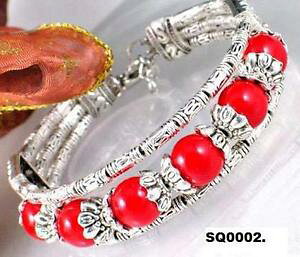 �y���������z�u���X���b�g�@�A�N�Z�T��?�@�v���^���z�R�����w�[���X203cm plata tibetana rojo brazalete con cuentas chicas mujeres esposa bonito