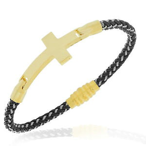�y���������z�u���X���b�g�@�A�N�Z�T��?�@�l���J���[���R��edforce nero giallo color oro religioso croce braccialetto da uomo con gancetto
