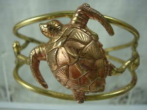 �y���������z�u���X���b�g�@�A�N�Z�T��?�@�^�[�g���J�t�u���X���b�gartisan copper brass mixed metal small 6 14 turtle cuff bracelet