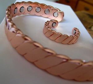 �y���������z�u���X���b�g�@�A�N�Z�T��?�@�u���X���b�g�c�C�X�g�Z�b�g�����Osolid copper magnetic bracelet ring set twisted arthritis men women 1 m