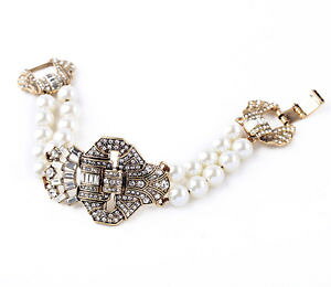 yzuXbg@ANZT?@uXbgmultip[Be[WA[fRCXg[ct4costume fashion bracelet multi rang pearl vintage gold art deco rhinestone ct4
