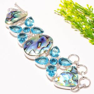 yzuXbg@ANZT?@ArVFgp[YuXbg78sb368abalone shell, blue topaz gemstone handmade fashion jewelry bracelet 78 sb368