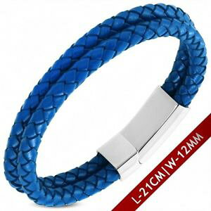 yzuXbg@ANZT?@uXbgbracelet leather navy blue braided with magnetic closure 21 cm x 12 mm