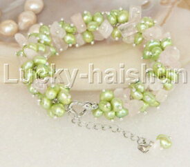 【送料無料】ブレスレット　アクセサリ—　バロックグリーンパールローズクォーツブレスレットgenuine adjustable 79 baroque green pearls rose quartz bracelet j11876