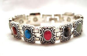 �y���������z�u���X���b�g�@�A�N�Z�T��?�@�u���X���b�g���f�B�[�Xladies 725 in siver squares with semiprecious stones healing magnetic bracelet