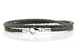 【送料無料】ブレスレット　アクセサリ—　メンズレディースシルバーグレーmensladies 3mm braided leather braceletsterling silver claspdoublegrey