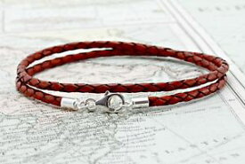 【送料無料】ブレスレット　アクセサリ—　メンズレディースmensladies 3mm braided leather braceletsterling silver claspdoublered brown