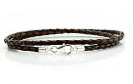 【送料無料】ブレスレット　アクセサリ—　メンズレディースブラウンmensladies 3mm braided leather braceletsterling silver claspdoubleant brown