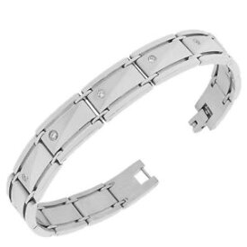 【送料無料】ブレスレット　アクセサリ—　ステンレスリンクチェーンホワイトcz mensブレスレットstainless steel silvertone link chain white round crystals cz mens bracelet