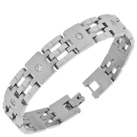 【送料無料】ブレスレット　アクセサリ—　ステンレスリンクチェーンホワイトcz mensブレスレットstainless steel silvertone link chain white round crystals cz mens bracelet