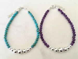 �y���������z�u���X���b�g�@�A�N�Z�T��?�@925 �X�^�[�����O�g���R�A���W�X�g�u���X���b�g�{�[��925 sterling silver turquoise amethyst beads bracelet solid silver ball gemstone