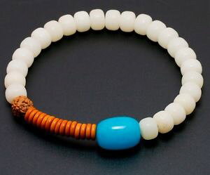 �y���������z�u���X���b�g�@�A�N�Z�T��?�@�u���X���b�g�R�R�i�b�c���Kzenbracelet beads white bodhi, coconut and blue stone, yoga, zen