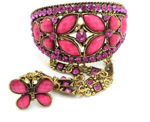 yzuXbg@ANZT?@sNo^tCuXbgX[uONX^pink butterfly bracelet slave w ring crystal gold plated women