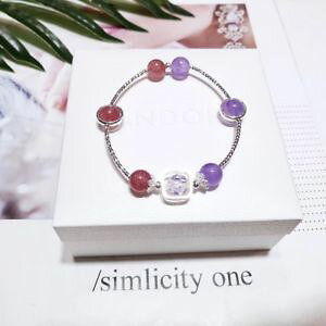 yzuXbg@ANZT?@AWXgXgx[NH[cEhr[YuXbgnatural amethyst and strawberry quartz round beads bracelet for gift s925