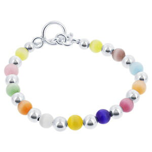 yzuXbg@ANZT?@X^[OVo[}`J[gONXvr[YuXbg925 sterling silver multicolor 6mm cats eye beads bracelet with toggle clasp