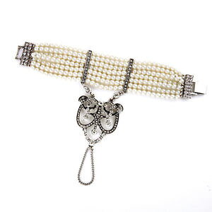 �y���������z�u���X���b�g�@�A�N�Z�T��?�@�}���`�A�[���f�R�u�h�E�I���W�i��ct4silver bracelet multi row bead art deco vintage fine original ct4 wedding