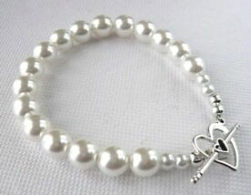 【送料無料】ブレスレット　アクセサリ—　ガラスパールビーズビーズストランドブレスレットwhite 8mm glass pearl beaded bead strand toggle wedding bridal handmade bracelet