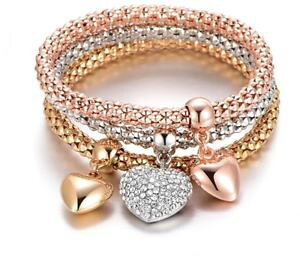 yzuXbg@ANZT?@XtXL[guXbgZbg j[crystal heart tri colour bracelet set made with swarovski elements in box