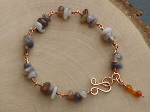 �y���������z�u���X���b�g�@�A�N�Z�T��?�@�{�c���i�����N�u���X���b�ghand crafted pure copper botswana waterfall agatecarnelian link bracelet