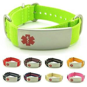 yzuXbg@ANZT?@iCXeX^OuXbgidtagged adjustable nylon medical alert id bracelet with stainless steel tag