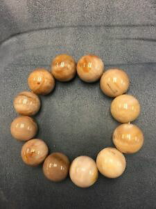 yzuXbg@ANZT?@v[[uXbgfB[uEpetrified wood player beads stretch bracelet round melody stone brown handmade