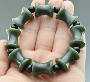 �y���������z�u���X���b�g�@�A�N�Z�T��?�@hetian�W���X�p�[�u���X���b�gexcellent chinese natural hetian jade jasper bamboo joint shaped beads bracelet