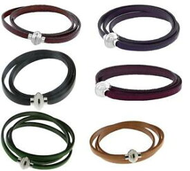 【送料無料】ブレスレット　アクセサリ—　イタリアレザー3ラップブレスレットステンレスitalian leather 3wrap bracelet, stainless steel magnetic clasp