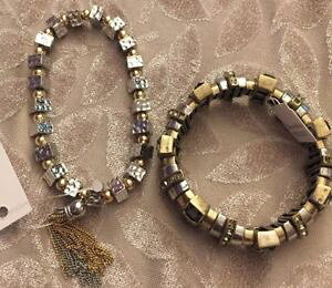 yzuXbg@ANZT?@\tBAr[YuXbgS[hVo[NX^r[YXgb`nwt 2 lia sophia beaded stretch bracelets tassels with gold silver crystal beads