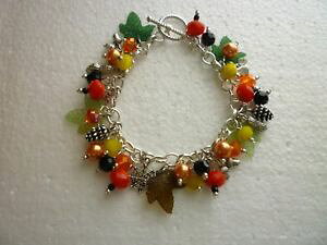 yzuXbg@ANZT?@* uXbge[}hON*silver tone charm bracelet fall theme pineconesacornsspider webs more