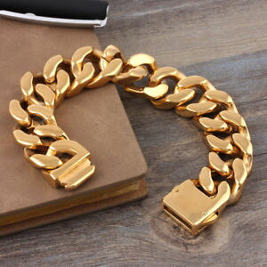 yzuXbg@ANZT?@N`F[XeXX`[S[huXbgheavy chunky 20mm wide curb link chain stainless steel gold 866 men bracelet