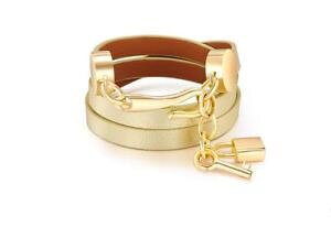 �y���������z�u���X���b�g�@�A�N�Z�T��?�@�S�[���h�u���X���b�ggenuine cow leather adjustable bracelet with gold charms