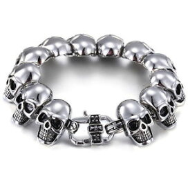 【送料無料】ブレスレット　アクセサリ—　ステンレススチールバイカースカルリンクチェーンブレスレットインチゴシックメンズジュエリー134g stainless steel biker skull link chain bracelet 9 inch gothic mens jewelr