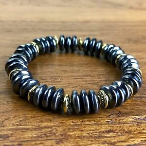 �y���������z�u���X���b�g�@�A�N�Z�T��?�@�����O�w�}�^�C�g�r�[�Y�`�x�b�g listingbracelet manwoman ring hematite natural stone beads tibet