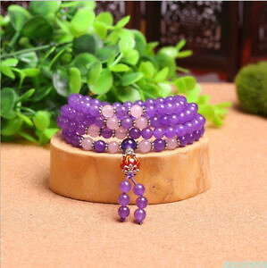 �y���������z�u���X���b�g�@�A�N�Z�T��?�@�}���`�T�[�N���r�[�Y�u���X���b�gnatural purple chalcedony multi circle108 buddhism bead bracelet